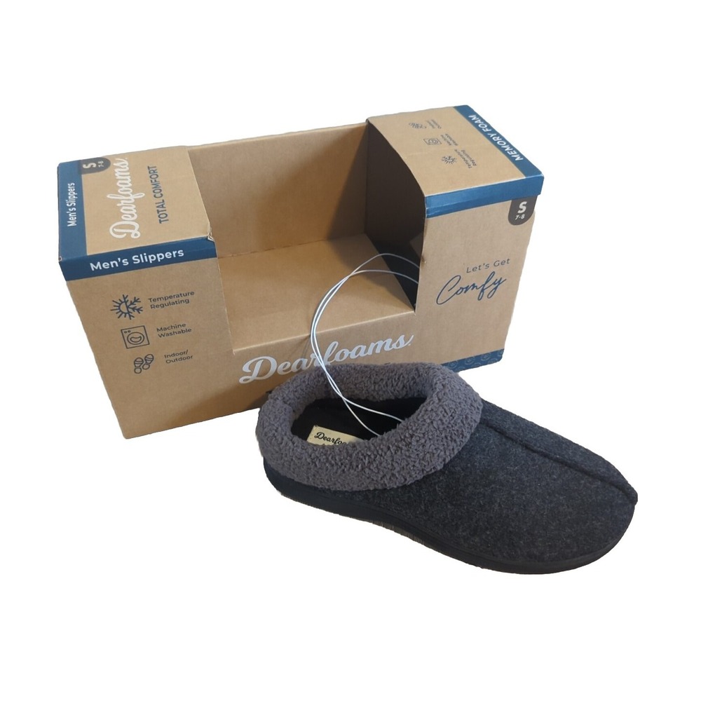 DEARFOAMS TOTAL COMFORT MEMORY FOAM MEN'S SLIPPERS S 7-8 Gray